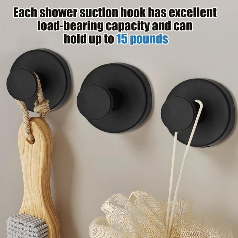 Black Shower Suction Hooks – Twist &amp; Lock No-Drill Bathroom Organizers