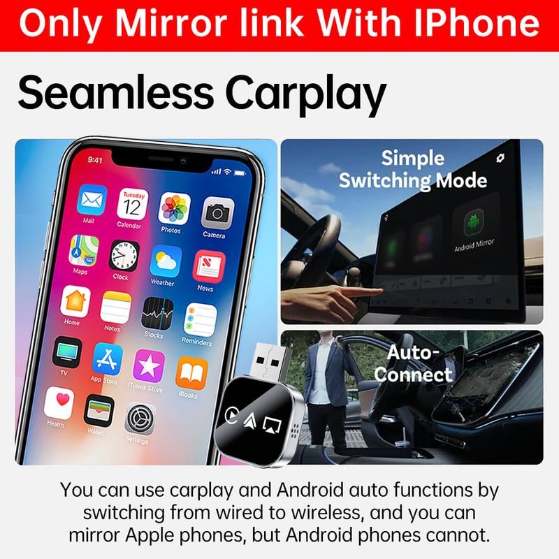 🔥2026 Upgrade 3 in 1 Wireless Carplay Mirror Link Adapter