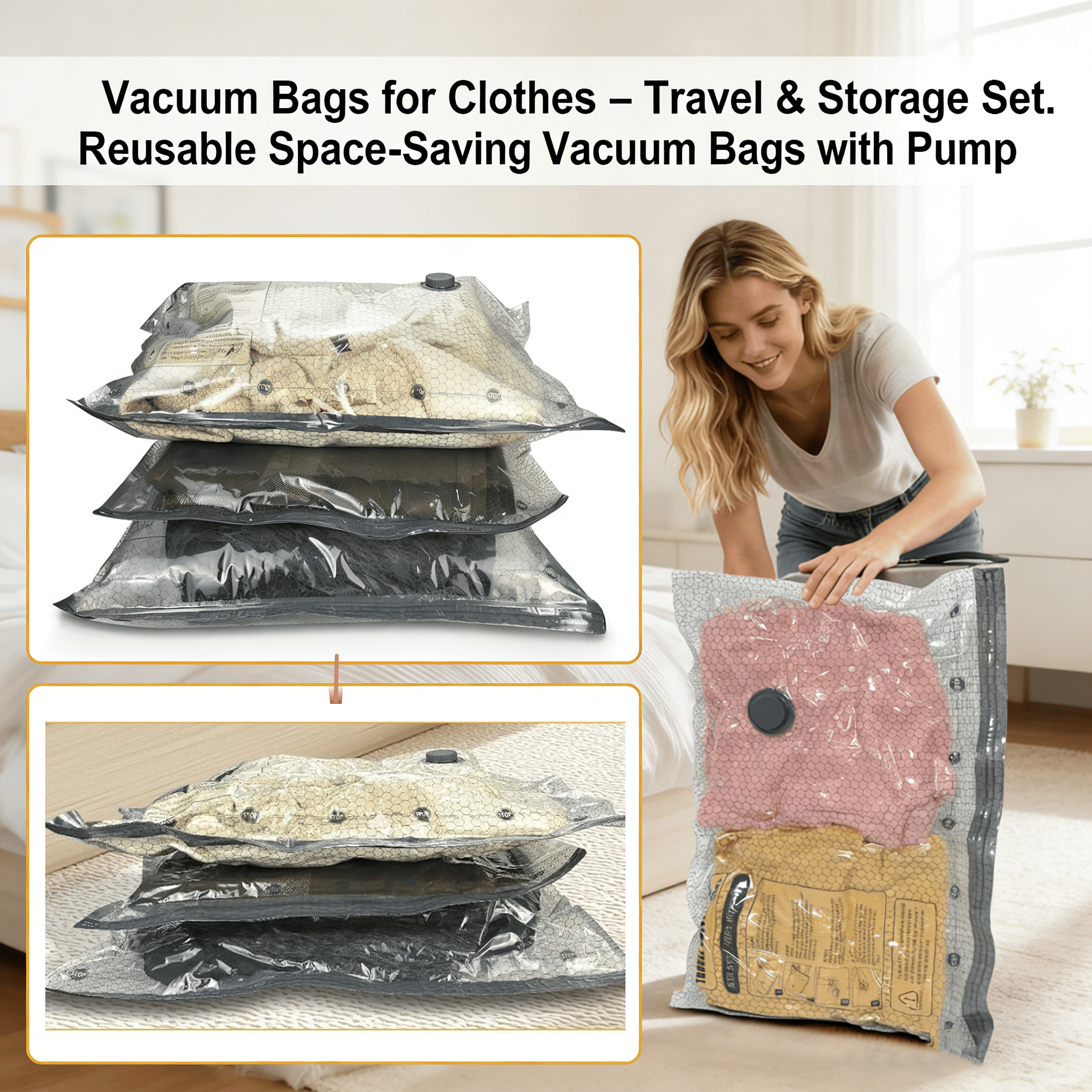 🧳 Vacuum Bags for Clothes – Travel & Storage Set