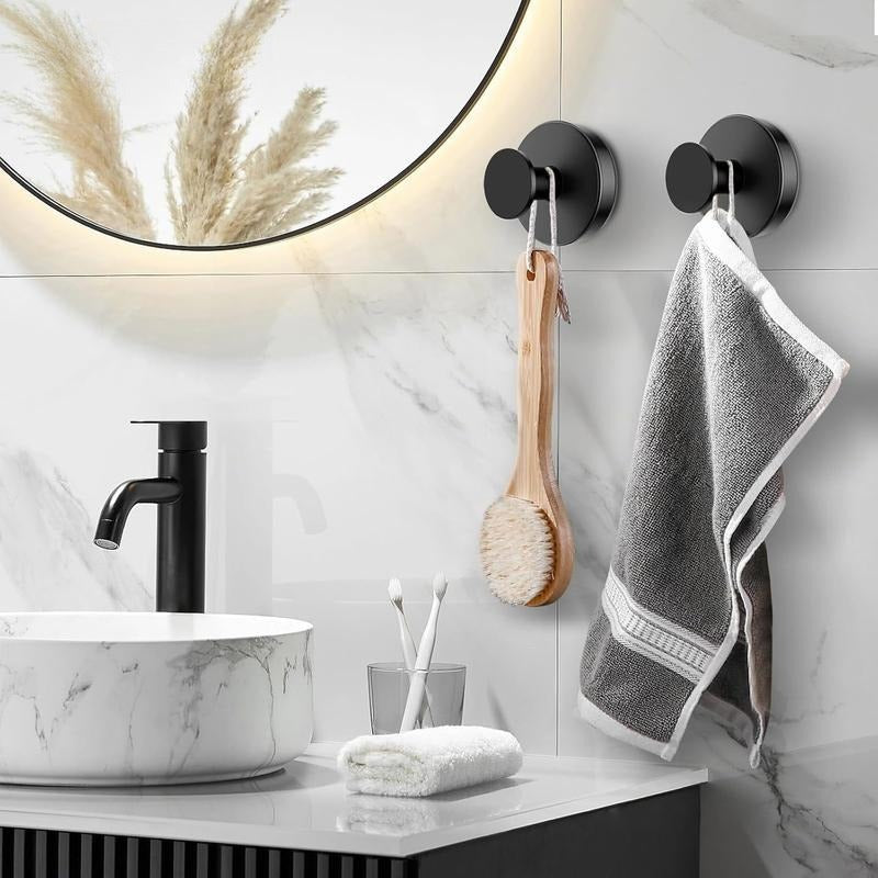 Black Shower Suction Hooks – Twist &amp; Lock No-Drill Bathroom Organizers