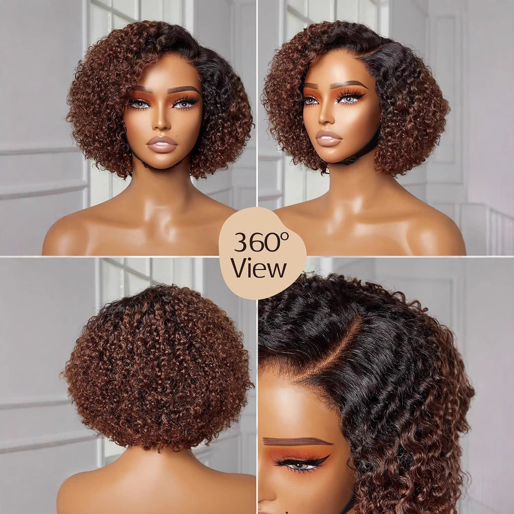 Brown Curly Synthetic Side-Part Wig