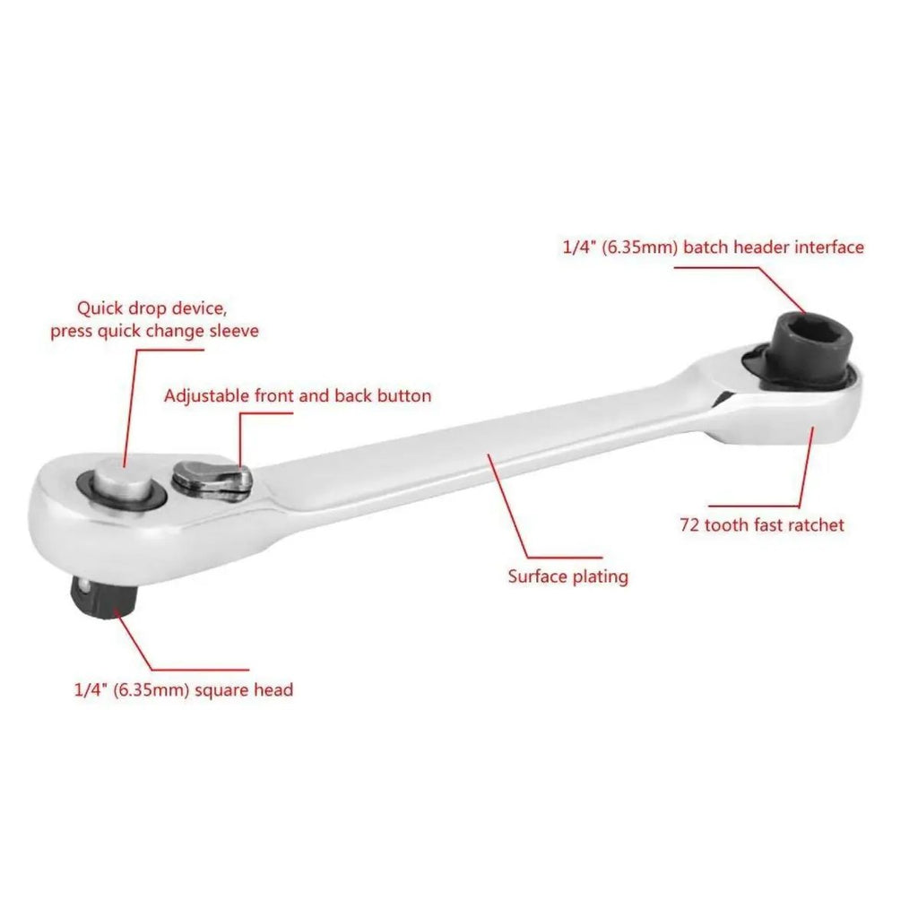 🔥Last Day 49% OFF - 1/4 Inch Mini Double Headed Ratchet Wrench Silver 72-Tooth 5° Quick Release Drive Socket Tool