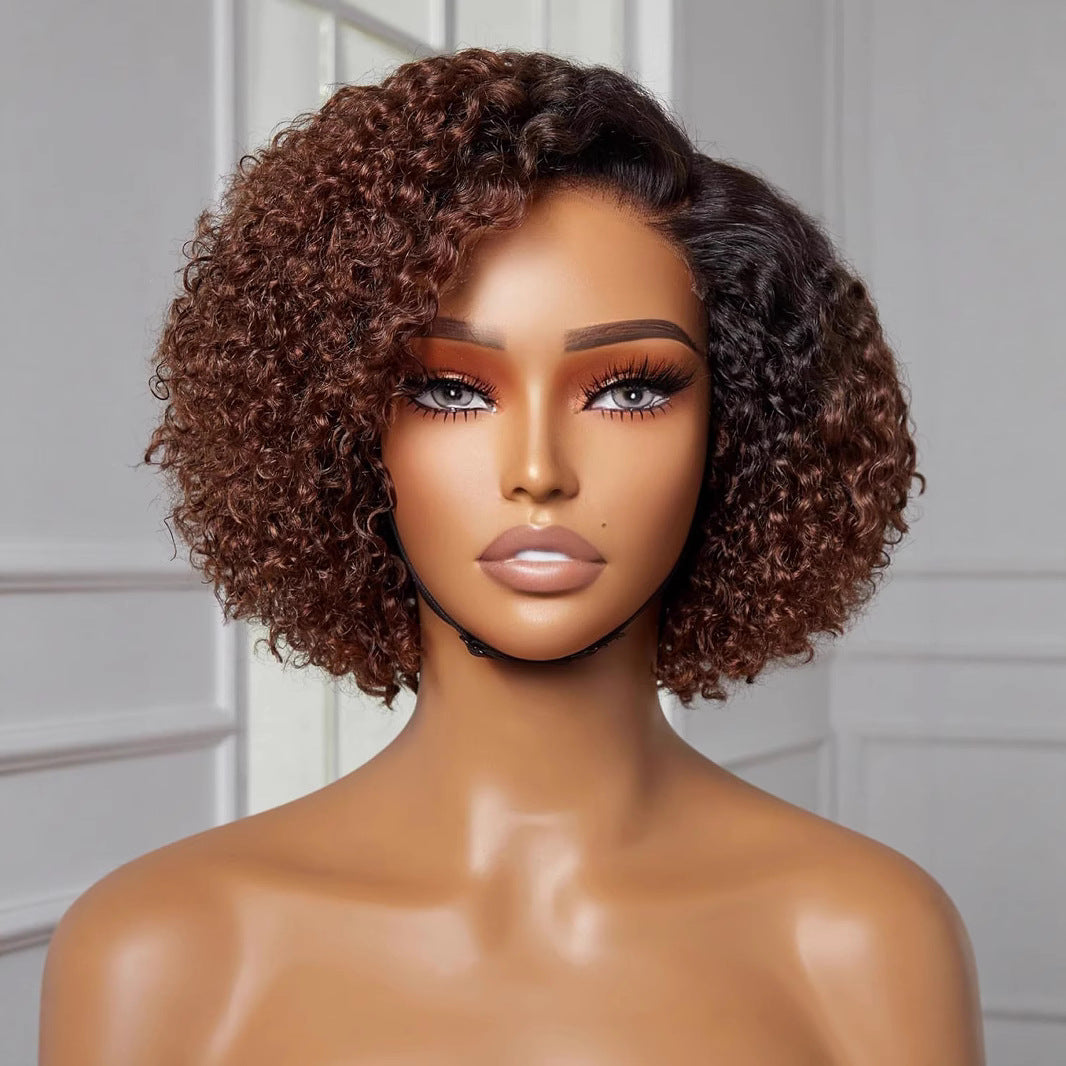 Brown Curly Synthetic Side-Part Wig