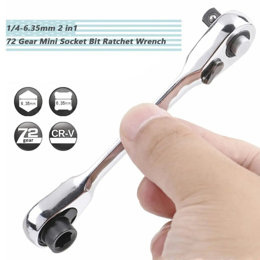 🔥Last Day 49% OFF - 1/4 Inch Mini Double Headed Ratchet Wrench Silver 72-Tooth 5° Quick Release Drive Socket Tool