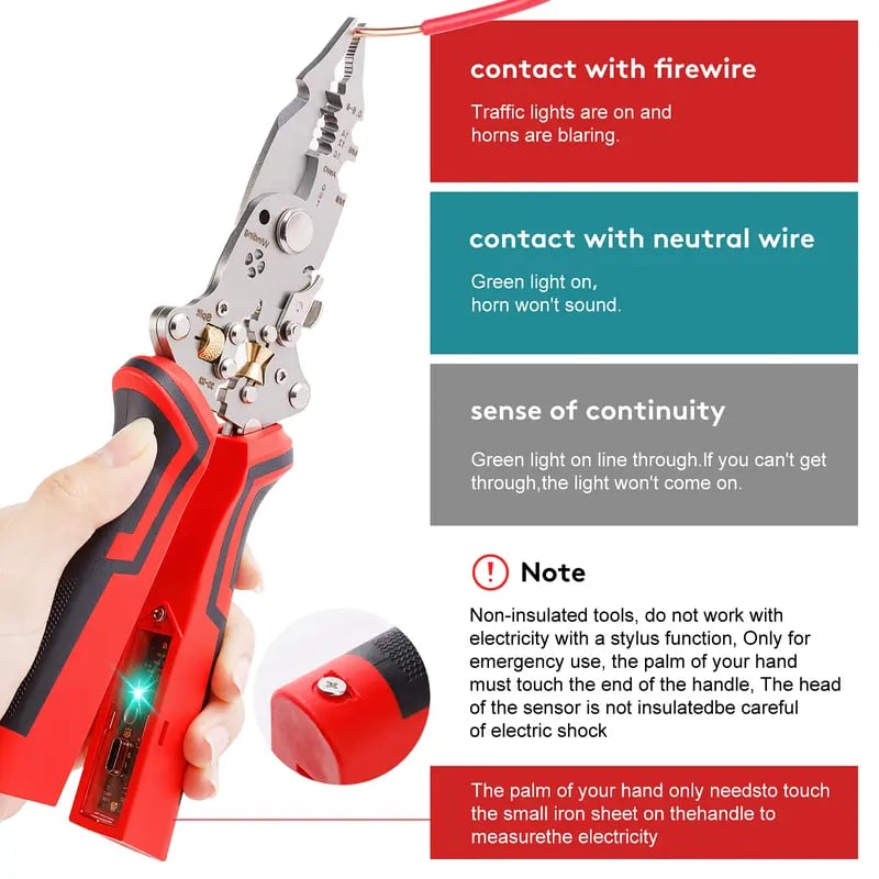16 in 1 Wire Stripper Twister Pliers 30V-220V Voltage Tester, AC/DC Live Wire Detector
