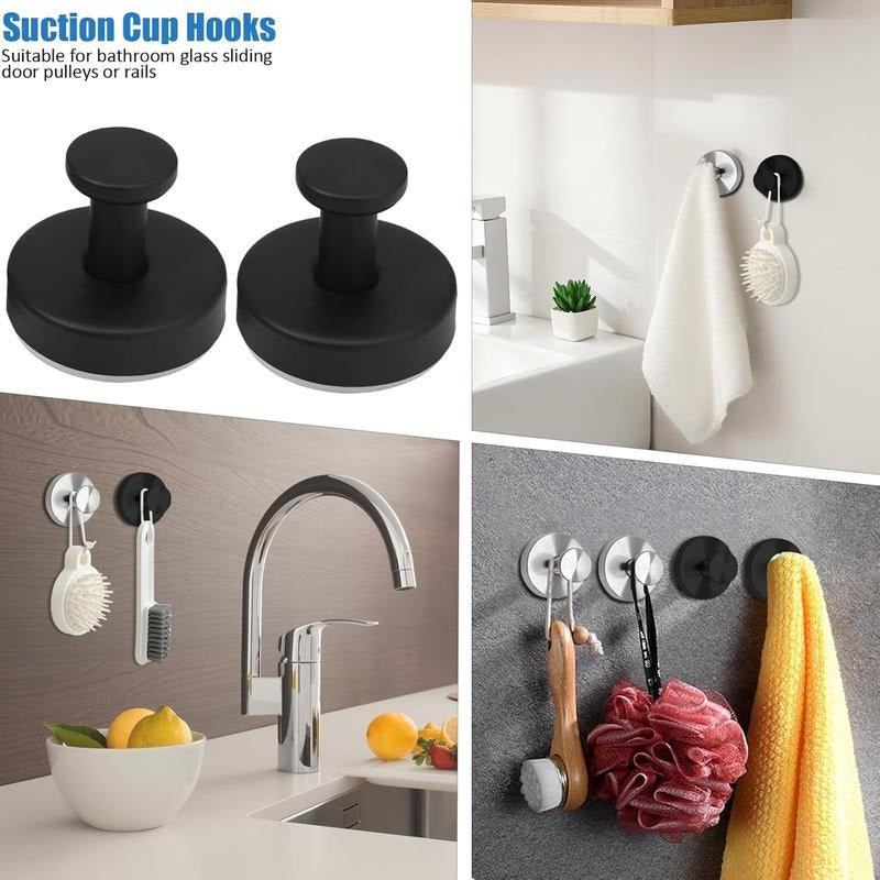 Black Shower Suction Hooks – Twist &amp; Lock No-Drill Bathroom Organizers