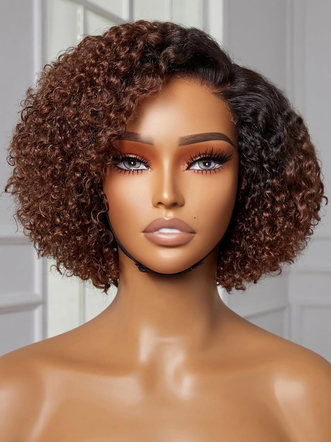 Brown Curly Synthetic Side-Part Wig