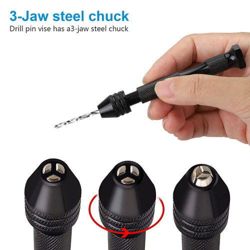 31Pcs Mini Micro Hand Drill Bits Set Small Manual Keyless Chuck Pin Vise Rotary