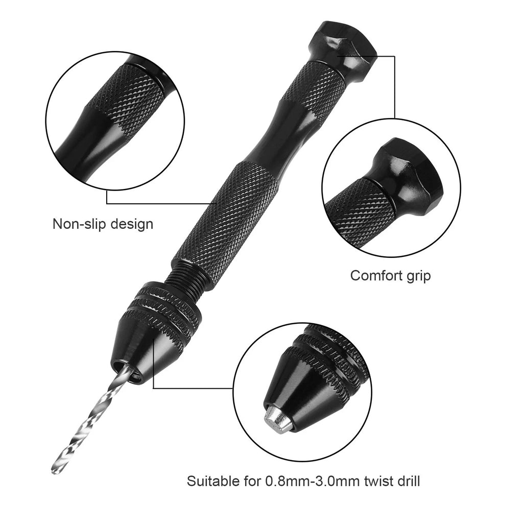 31Pcs Mini Micro Hand Drill Bits Set Small Manual Keyless Chuck Pin Vise Rotary