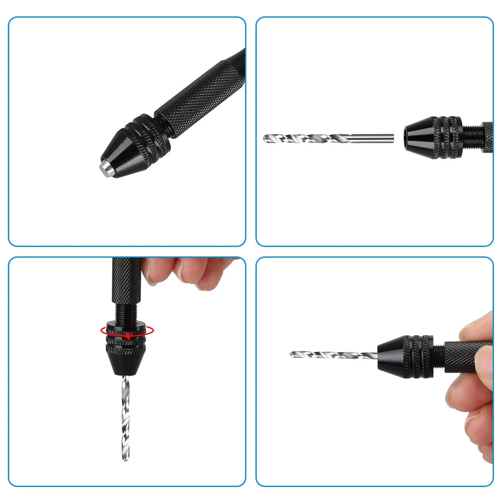 31Pcs Mini Micro Hand Drill Bits Set Small Manual Keyless Chuck Pin Vise Rotary