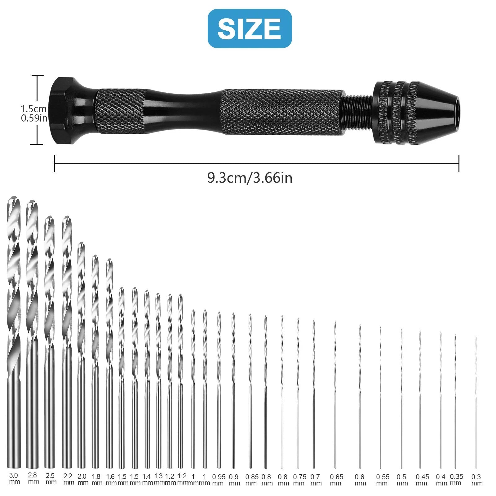 31Pcs Mini Micro Hand Drill Bits Set Small Manual Keyless Chuck Pin Vise Rotary